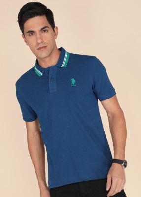 U.S. POLO ASSN. Solid Men Polo Neck Blue T-Shirt