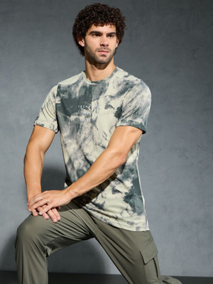 TECHNOSPORT Printed Men Crew Neck Green T-Shirt