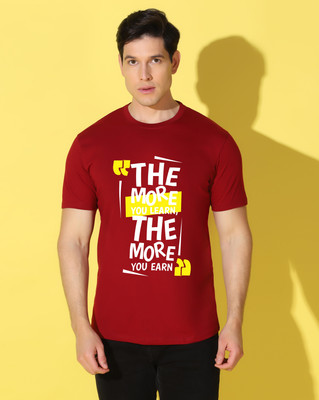 WOOSTRO Printed Men Round Neck Maroon T-Shirt