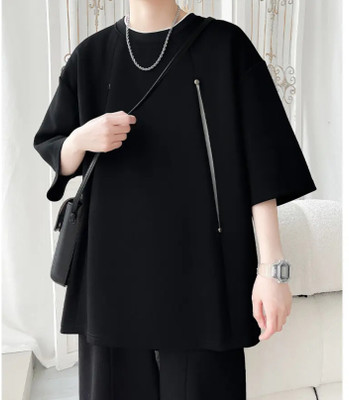 SDnet Solid Men Round Neck Black T-Shirt