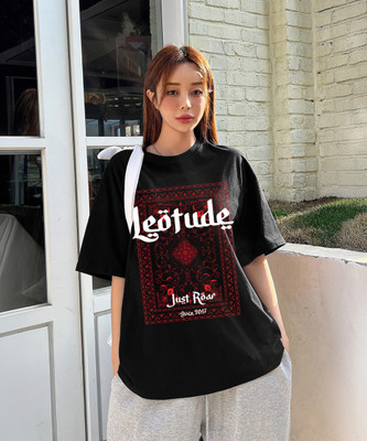 Leotude Printed Women Round Neck Black T-Shirt