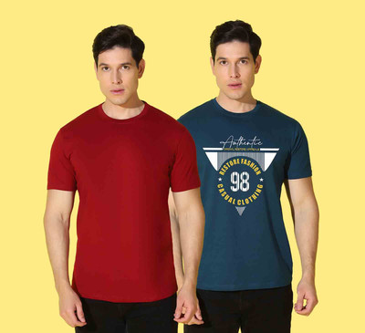 WOOSTRO Printed, Solid Men Round Neck Multicolor T-Shirt