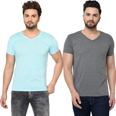 Tresna Trendy Solid Men V Neck Multicolor T-Shirt