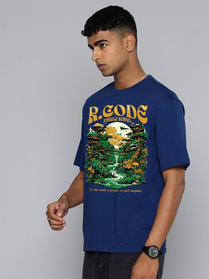 R.Code by The Roadster Life Co. Graphic Print Men Round Neck Blue T-Shirt