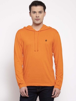 FRISKERS Solid Men Hooded Neck Orange T-Shirt