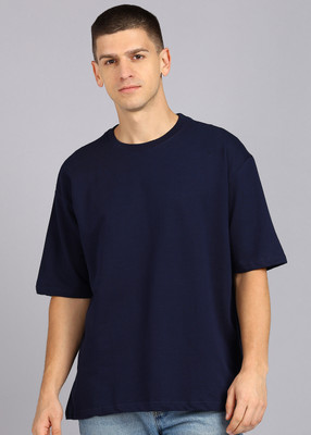 Kalonix Solid Men Round Neck Navy Blue T-Shirt