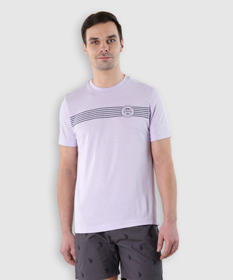 U.S. POLO ASSN. Striped Men Round Neck Purple T-Shirt