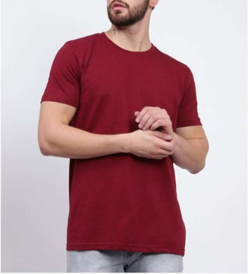 DENEGRI Solid Men Round Neck Maroon T-Shirt