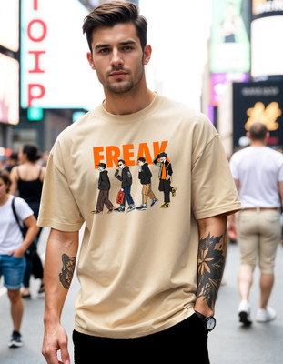 Smartees Printed Men Round Neck Beige T-Shirt