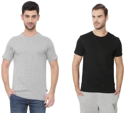 VAN HEUSEN Solid Men Round Neck Black, Grey T-Shirt