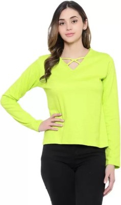 RLP Solid Women V Neck Light Green T-Shirt