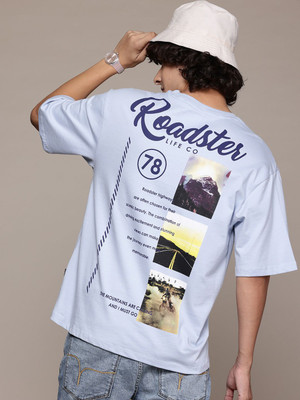 Roadster Printed Men Round Neck Blue T-Shirt