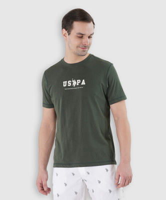 U.S. POLO ASSN. Typography Men Round Neck Dark Green T-Shirt