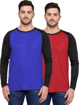 TQH Solid Men Round Neck Dark Blue, Maroon T-Shirt