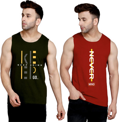 SLOWLORIS Printed Men Round Neck Dark Green, Maroon T-Shirt