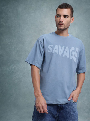 Roadster Printed Men Round Neck Blue T-Shirt