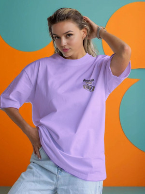 Moda Rapido Printed Women Round Neck Purple T-Shirt