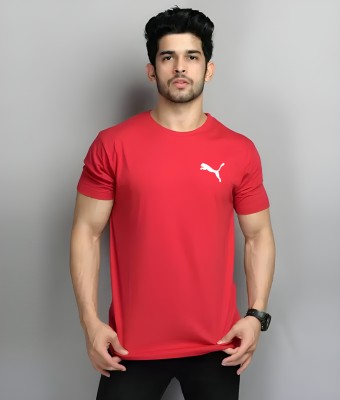 MENSPRO Solid Men Round Neck Red T-Shirt