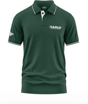 Warriorworld Solid, Printed Men Polo Neck Green T-Shirt