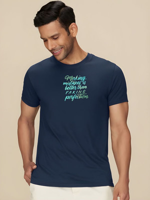 SZN Graphic Print Men Round Neck Dark Blue T-Shirt
