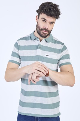 PRORIDERS Striped Men Polo Neck Green, White T-Shirt