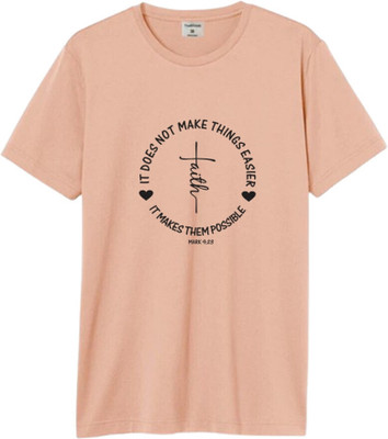 The Witty Curls Printed Women Round Neck Orange T-Shirt