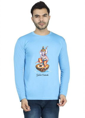 LV CARE Printed Men Round Neck Blue T-Shirt