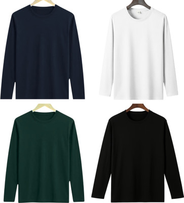MISTY COLLECTION Solid Men Round Neck Black, Navy Blue, Dark Green, White T-Shirt