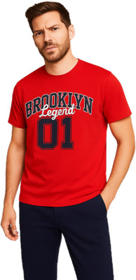 SQUAD TRENDS Printed Men Round Neck Red T-Shirt
