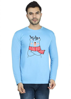 LV CARE Printed Men Round Neck Blue T-Shirt