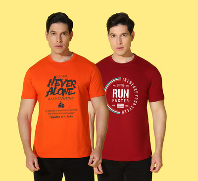 WOOSTRO Typography Men Round Neck Orange, Red T-Shirt