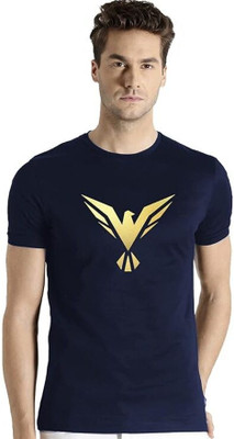 ROYALTRADERS Printed Men Round Neck Dark Blue T-Shirt