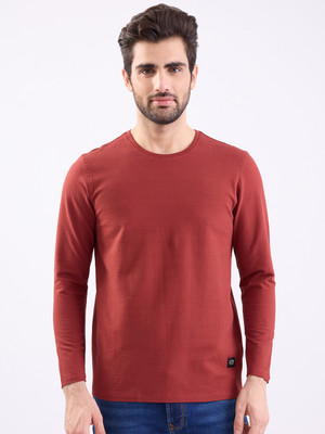 Spykar Solid Men Round Neck Red T-Shirt