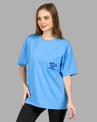 lady willington Printed Women Round Neck Light Blue T-Shirt
