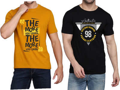 WOOSTRO Typography Men Round Neck Brown, Black T-Shirt