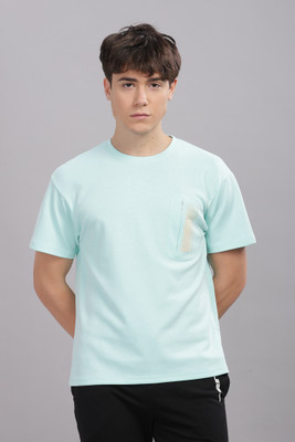 DOMIN8 Solid Men Round Neck Light Blue T-Shirt