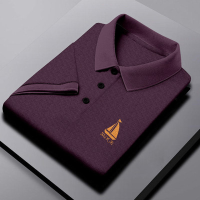 Lebridog Fashion Embroidered Men Polo Neck Reversible Purple T-Shirt