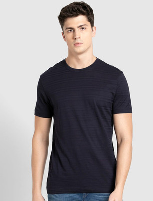 JOCKEY Striped Men Round Neck Dark Blue T-Shirt