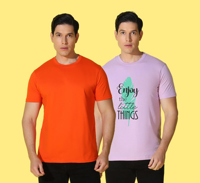 WOOSTRO Solid, Printed Men Round Neck Multicolor T-Shirt