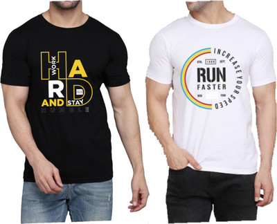 WOOSTRO Printed Men Round Neck Black, White T-Shirt