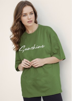 STYROX Typography Women Round Neck Green T-Shirt