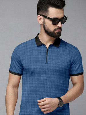 METRONAUT Self Design Men Polo Neck Blue, Black T-Shirt