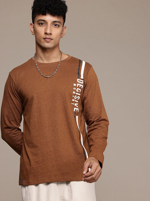 Moda Rapido Graphic Print Men Round Neck Brown T-Shirt