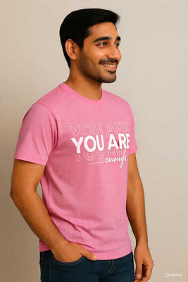 Stargo Printed Men Round Neck Pink T-Shirt