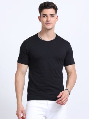 Attom Solid Men Round Neck Black T-Shirt