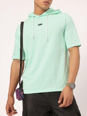 Kook N Keech Solid Men Hooded Neck Green T-Shirt