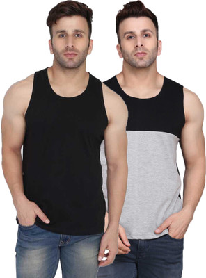 SLOWLORIS Colorblock Men Round Neck Black, Grey T-Shirt