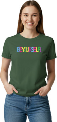 Morrio Typography Women Round Neck Green T-Shirt