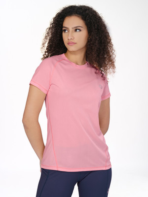 TECHNOSPORT Solid Women Round Neck Pink T-Shirt