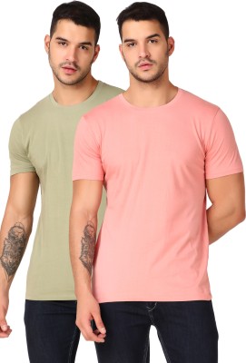Inner Element Solid Men Round Neck Pink, Light Green T-Shirt